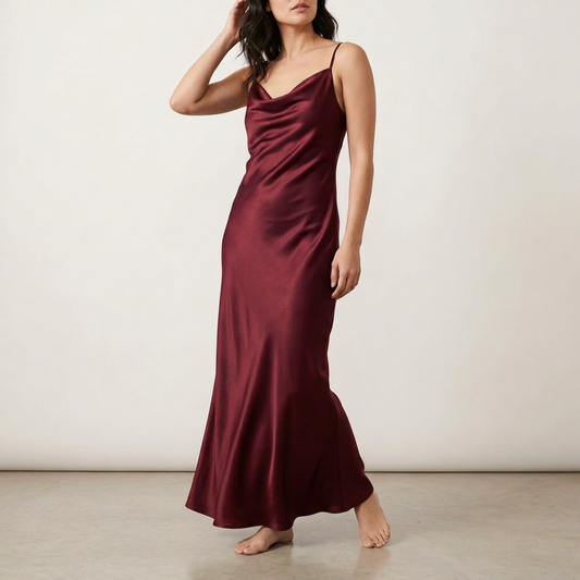 Black Satin Cowl-Neck Slip Dress