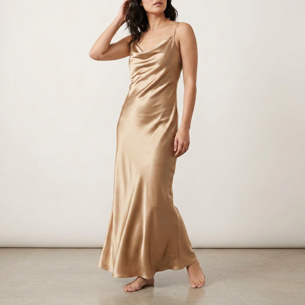 Black Satin Cowl-Neck Slip Dress