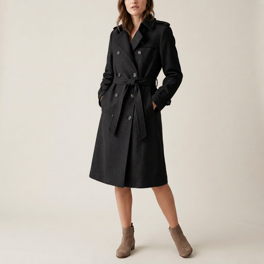 Taupe Belted Wool Trench Coat