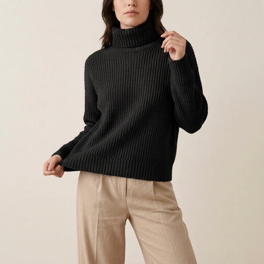 Taupe Knit Turtleneck Sweater Top