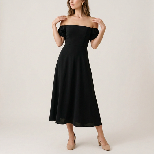 Wine Red Off-Shoulder Midi Dress