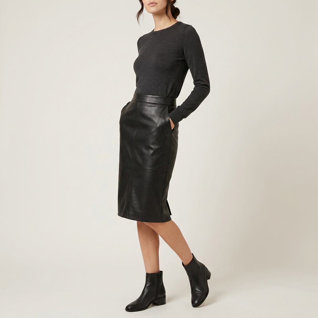 Black Faux-Leather Pencil Skirt