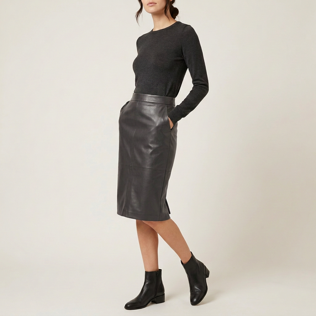 Black Faux-Leather Pencil Skirt