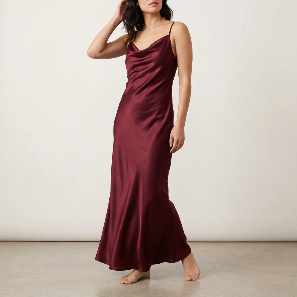 Black Satin Cowl-Neck Slip Dress
