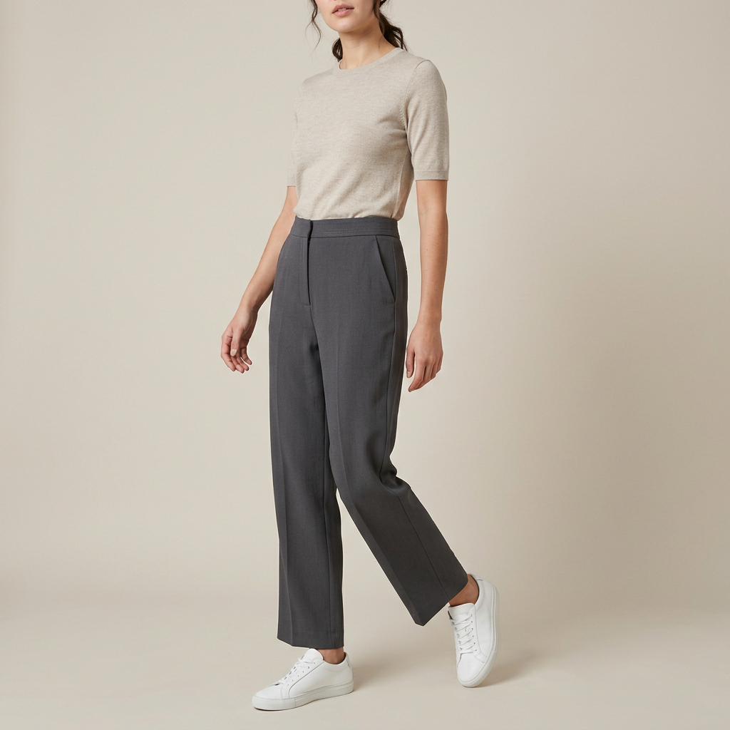Charcoal High-Waist Straight Trousers