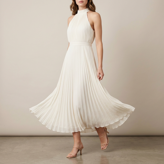 Ivory Pleated Halter Maxi Dress