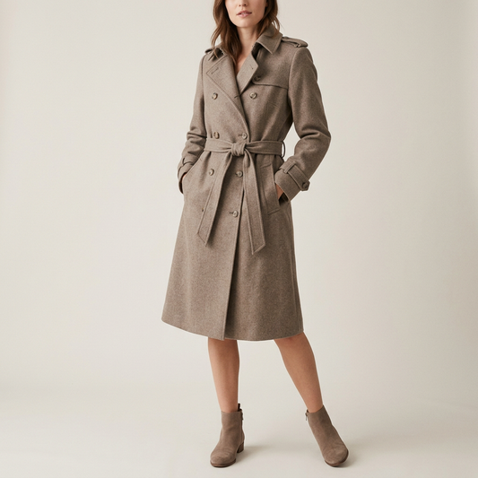 Taupe Belted Wool Trench Coat