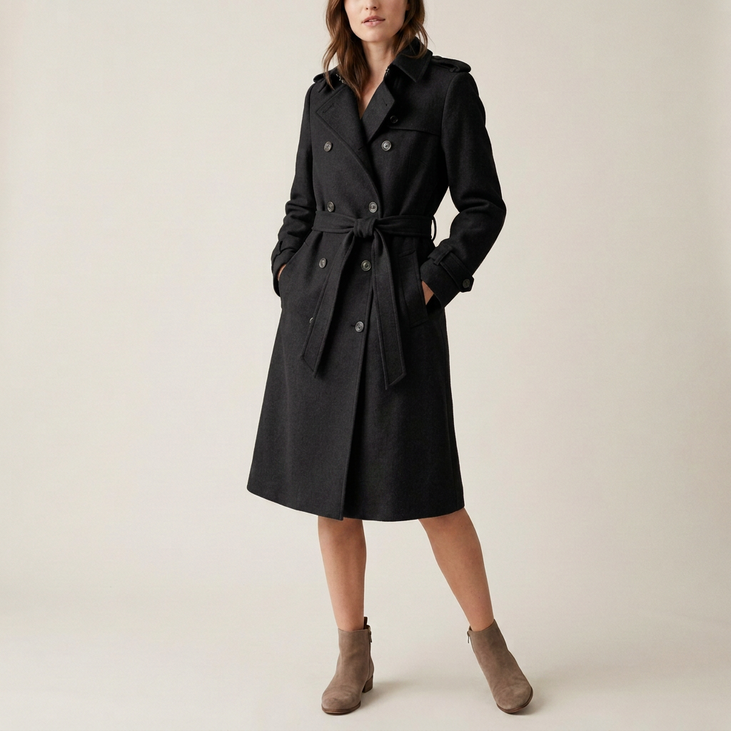 Taupe Belted Wool Trench Coat
