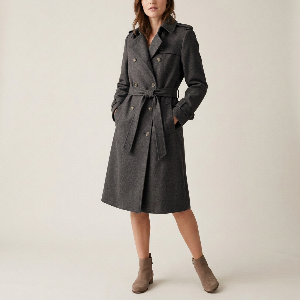 Taupe Belted Wool Trench Coat