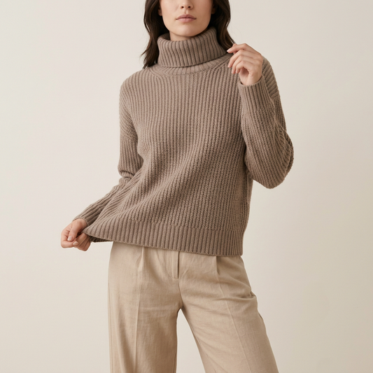 Taupe Knit Turtleneck Sweater Top