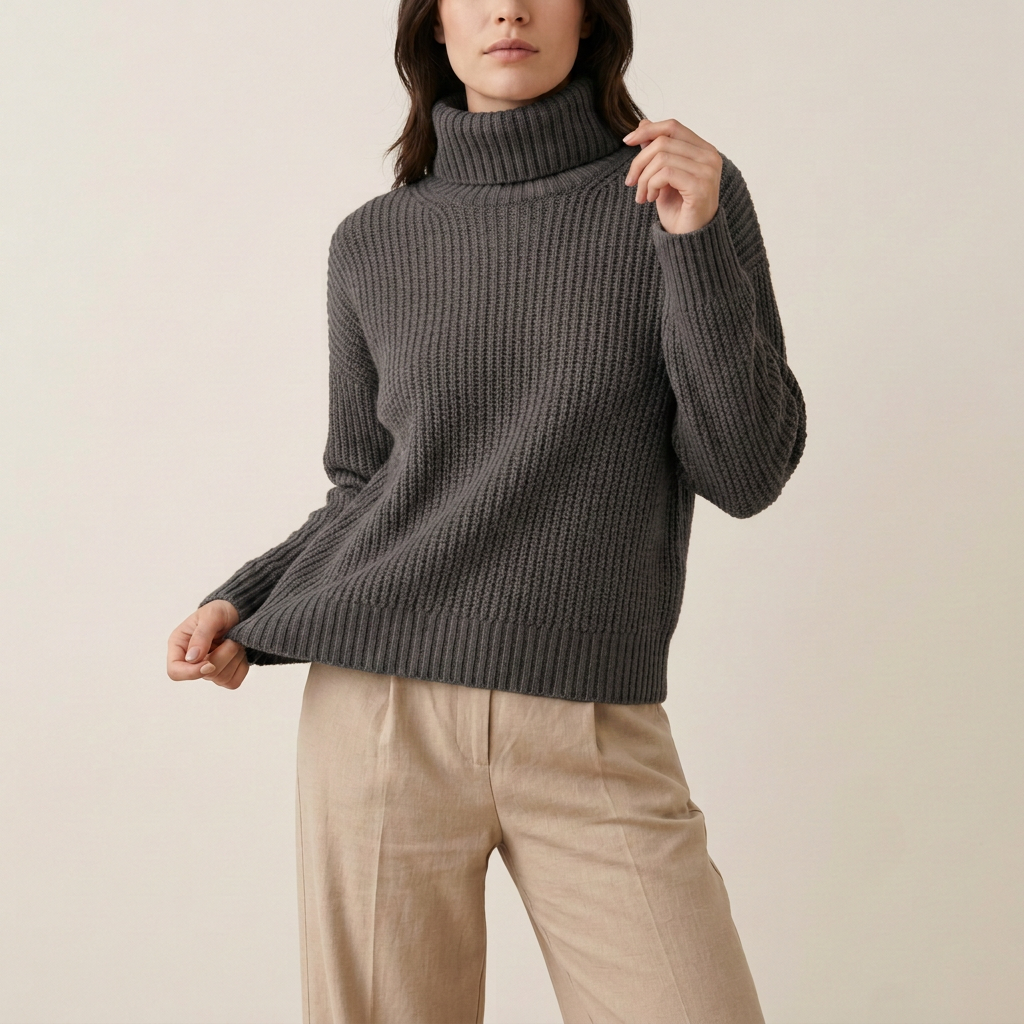 Taupe Knit Turtleneck Sweater Top
