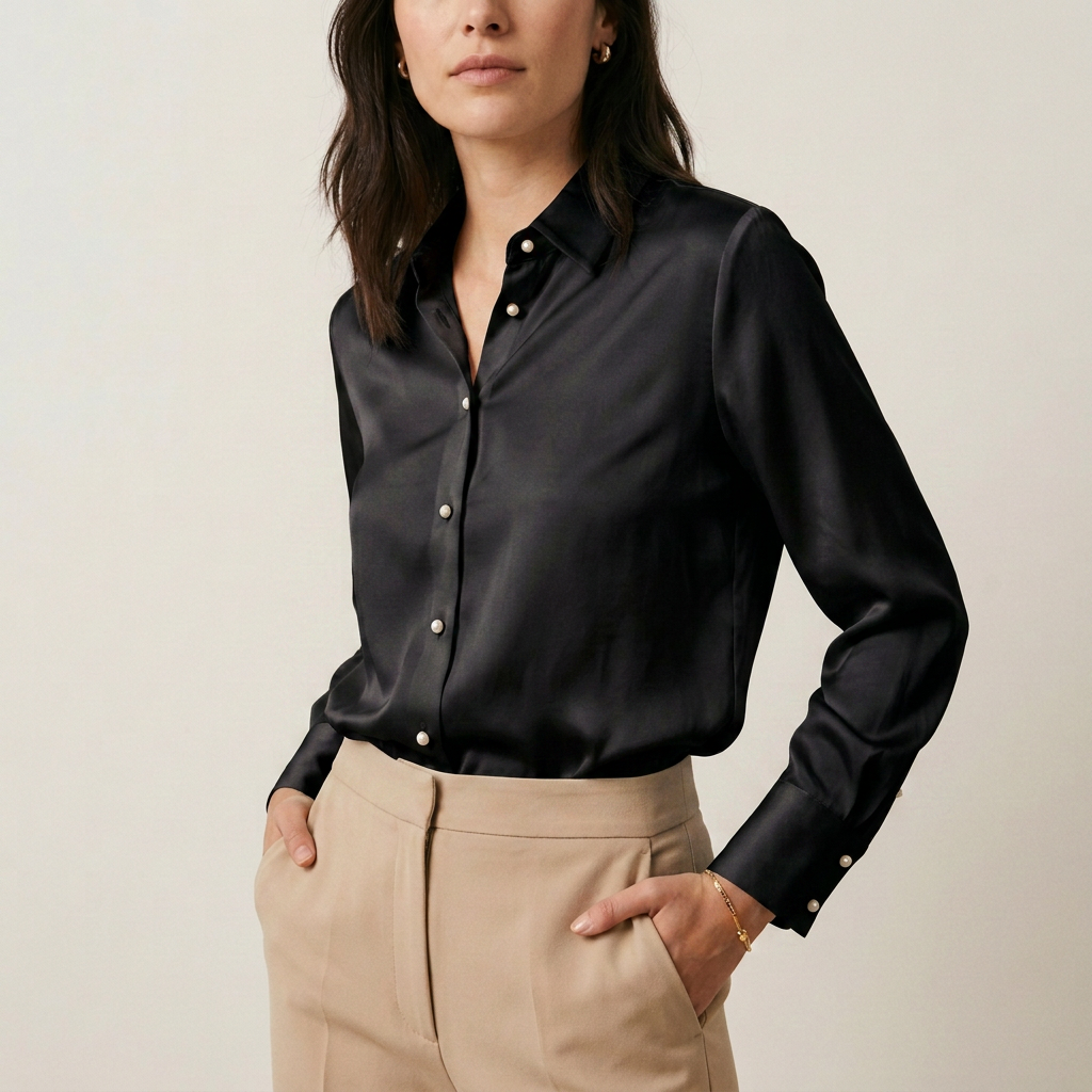 White Silky Button-Down Blouse