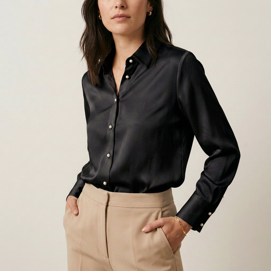 White Silky Button-Down Blouse