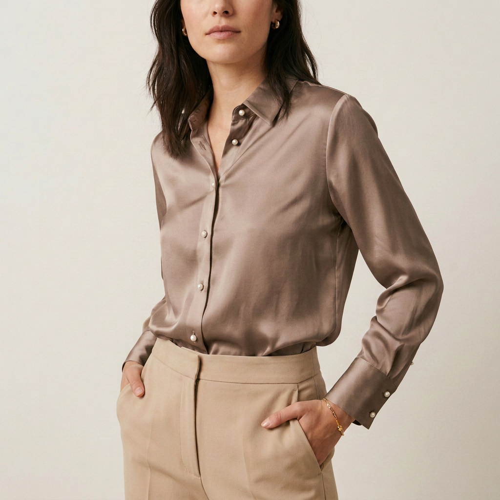 White Silky Button-Down Blouse