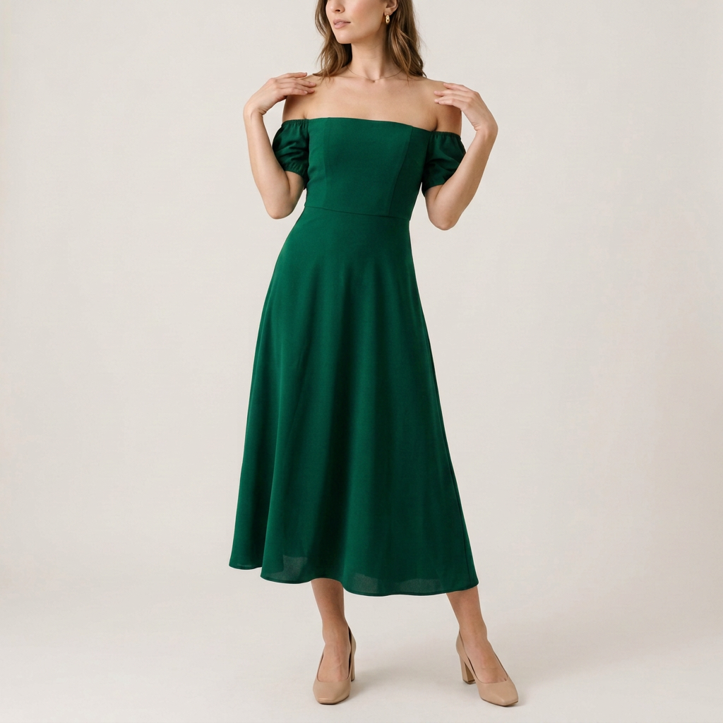 Wine Red Off-Shoulder Midi Dress